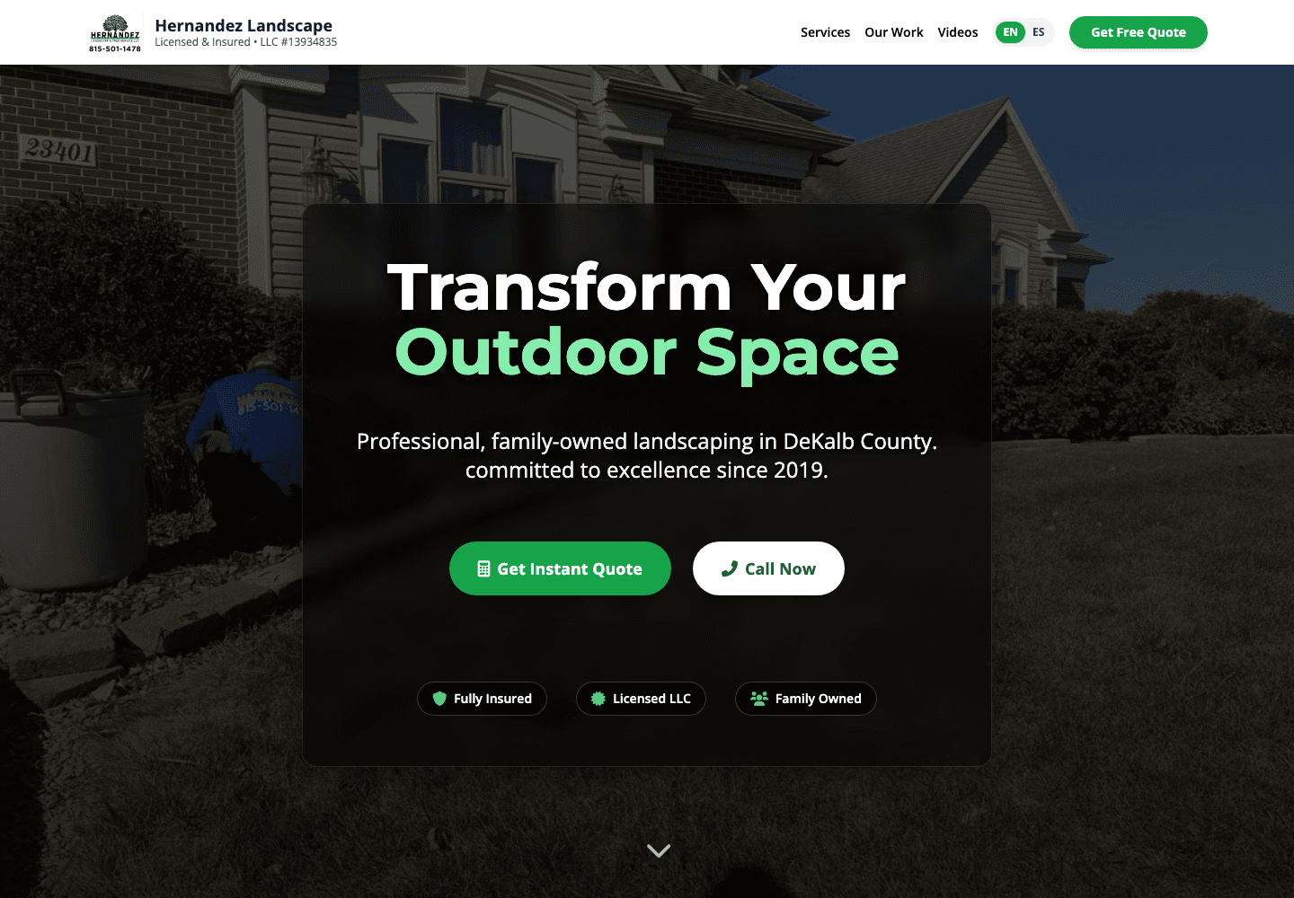 Screenshot of the Hernandez Landscape website